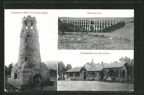 AK Netzschkau, Unterkunftshaus auf dem Kuhberg, Bismarckturm auf dem Kuhberg, Göltzschtalbrücke