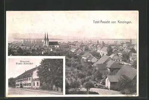 AK Kenzingen, Brauerei Franz Scheidel, Ortspanorama