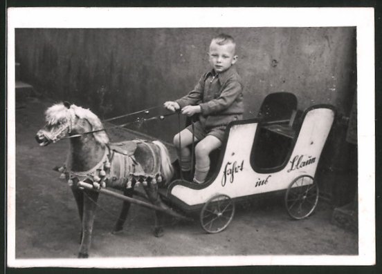 Fotografie Knabe mit Spielzeug Pferd und Kutsche Nr. 8088962 Fotografie Knabe mit Spielzeug Pferd und Kutsche Nr. 8088962