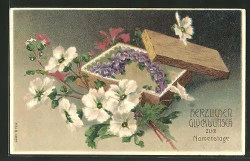 AK Blumen in einer Holzkiste, Namenstag