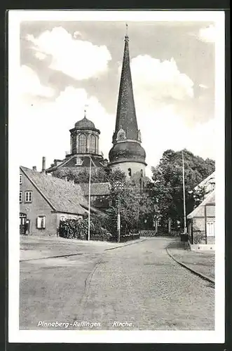 AK Pinneberg-Rellingen, Kirche mit Strassenpartie