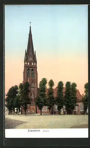 Goldfenster-AK Elmshorn, Kirche mit mit leuchtenden Fenstern