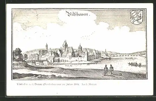AK Vilshofen, Historische Ortsansicht im Jahre 1664 nach Merian