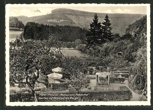 AK Hessisch Oldendorf, Hotel "Rohdental", Garten mit Blick auf die Berge