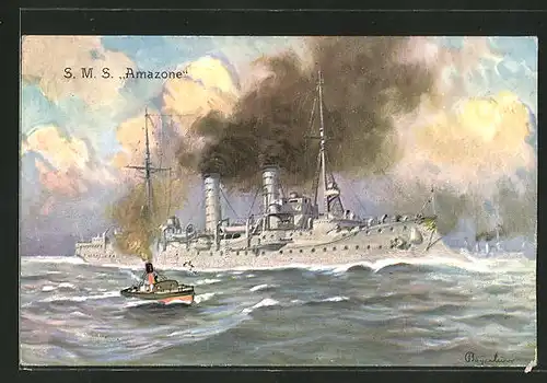 AK Kriegsschiff S. M. S. Amazone auf hoher See