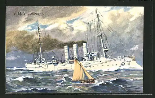 AK Kriegsschiff S.M.S. "Lübeck" auf hoher See