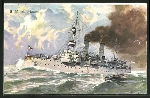 AK Kriegsschiff S.M.S. "Hagen" in voller Fahrt