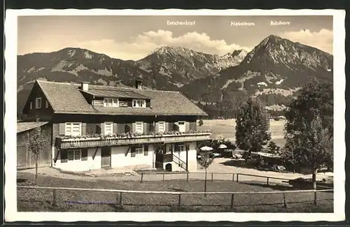 AK Langenwang, Hotel Rotfisch mit Entschenkopf, Nebelhorn & Rubihorn