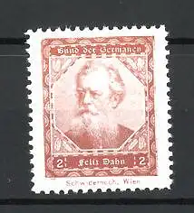 Reklamemarke Bund der Germanen, Porträt Schriftsteller Felix Dahn, braun