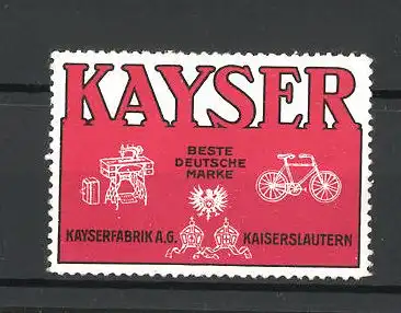 Reklamemarke Kaiserslautern, Kayserfabrik AG, Nähmaschine