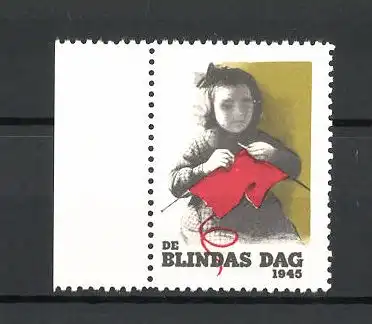 Reklamemarke Der Blindentag 1945, blindes Kind strickt