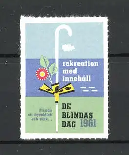 Reklamemarke Der Blindentag 1961, Blindenstock mit Blume