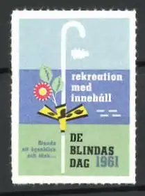 Reklamemarke Der Blindentag 1961, Blindenstock mit Blume