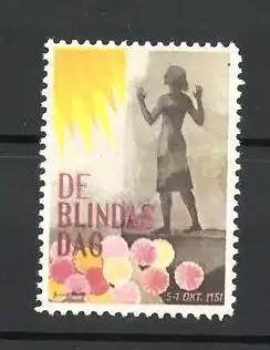 Reklamemarke Der Blindentag 1951, blinde Frau geniesst die Sonnenstrahlen