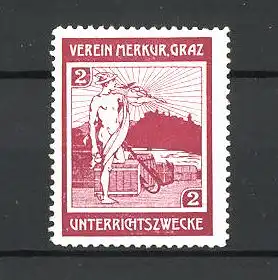 Reklamemarke Verein Merkur Graz, Unterrichtszwecke, Mann mit Anker, rot