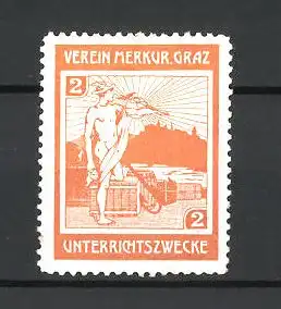 Reklamemarke Verein Merkur Graz, Unterrichtszwecke, Mann mit Anker, orange