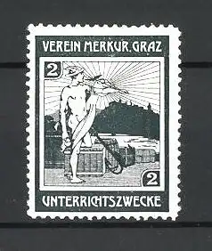 Reklamemarke Verein Merkur Graz, Unterrichtszwecke, Mann mit Anker, dunkelgrün