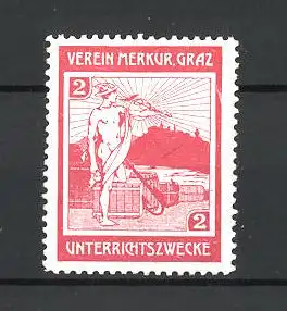 Reklamemarke Verein Merkur Graz, Unterrichtszwecke, Mann mit Anker, rot