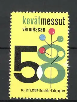 Reklamemarke Helsinki, kevät messut vårmässan 1958, Messelogo