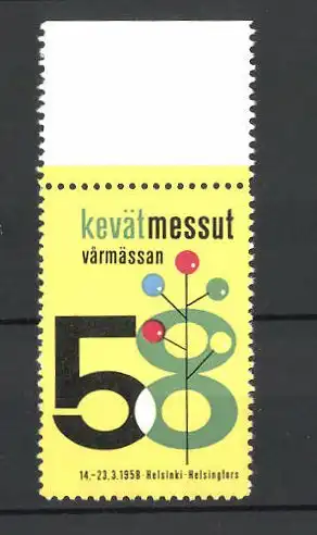 Reklamemarke Helsinki, kevät messut vårmässan 1958, Messelogo
