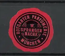 Präge-Reklamemarke München, Hofgarten Parfümerie W. Spranger Nachfolger