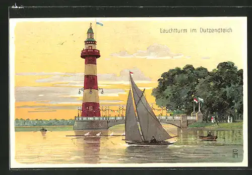 Lithographie Leuchtturm im Dutzendteich