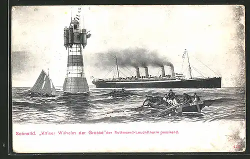 AK Passagierschiff Kaiser Wilhelm der Grosse passiert den Leuchtturm Roter Sand