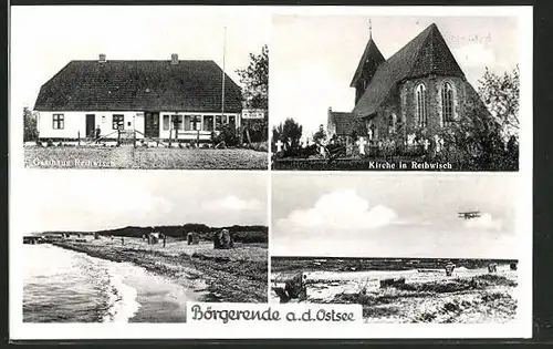 AK Börgerende-Rethwisch, Gasthaus, Kirche, Strandpartie
