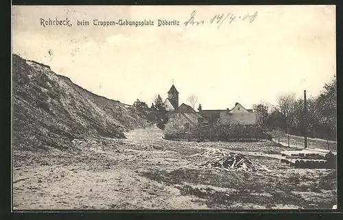 AK Rohrbeck, Ortsansicht mit Kirchturm