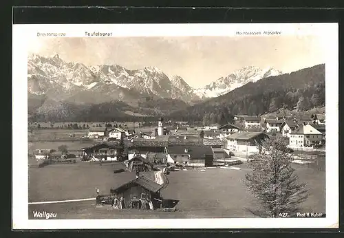 AK Wallgau, Teilansicht mit Dreitorspitze, Teufelsgrat & Hochblassen Alpsitze