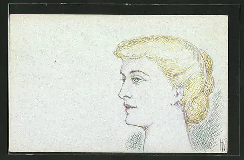 Künstler-AK Handgemalt: Kopf einer blonden Dame