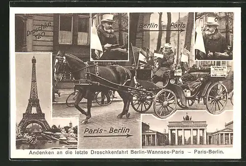 AK Berlin, Letzte Droschkenfahrt Berlin-Paris-Berlin, Eiserner Gustav