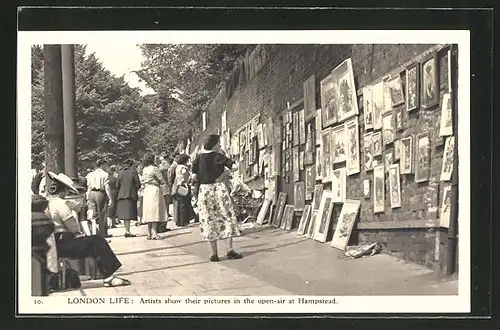 AK London, Artists show their pictures in the open-air at Hampstead, Strassengalerie