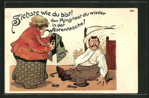Künstler-AK Bruno Bürger & Ottillie Nr. 7169: Ehefrau empfängt ihren Mann nach seiner Zechtour