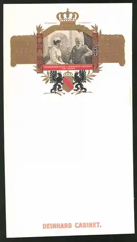 Präge-Menükarte Deinhard Cabinet, Grossherzogin Louise & Grossherzog Friedrich von Baden 1856-1906, Wappen