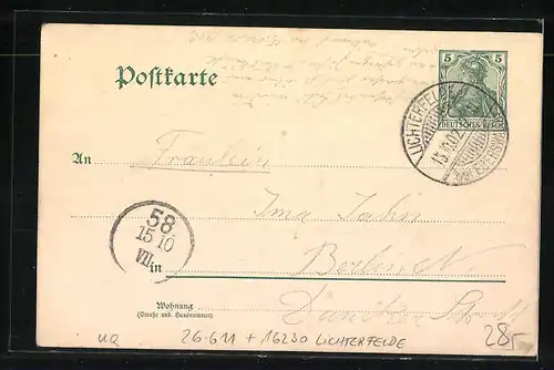 Künstler-AK Handgemalt: Lichterfelde, Mann mit seinem Hund am Ortsrand, sign. Fritz Weissenborn 14.10.1902