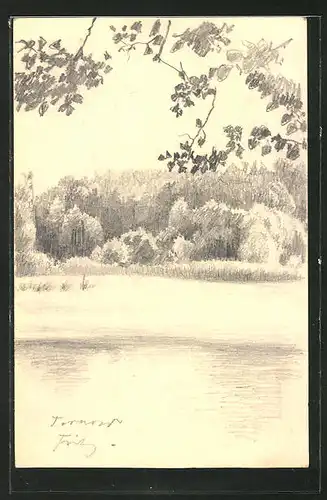 Künstler-AK Handgemalt: Tornow, Landschaftsstudie, sign. Fritz Weissenborn