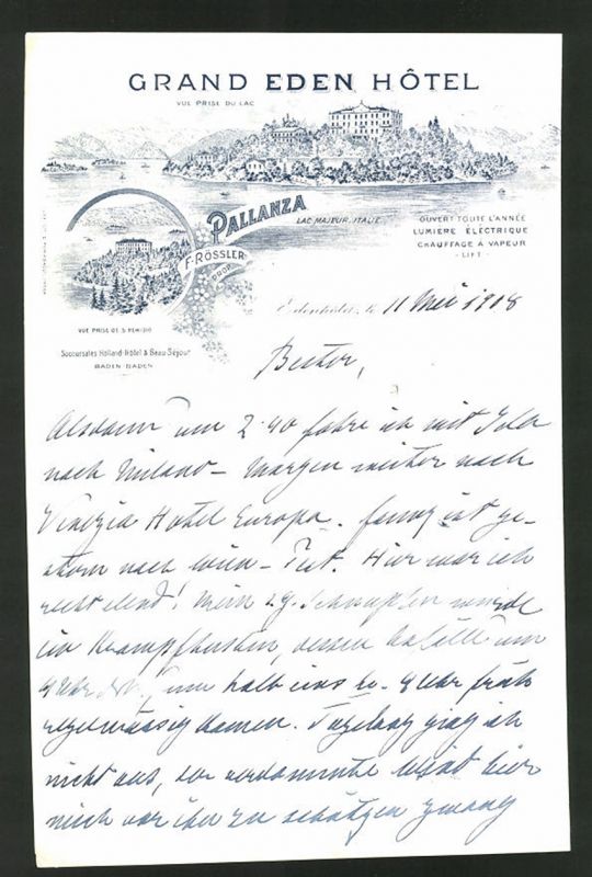 Briefkopf Pallanza 1918 Grand Eden Hotel Hotelgebaude Am Lac Majeur Nr Oldthing Papier Dokumente