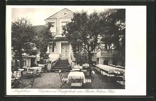 AK Neuglobsow, Hotel-Restaurant Fontanehaus v. Otto Dittmann, Vorgarten und Haupthaus
