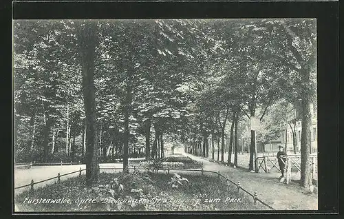 AK Fürstenwalde / Spree, Schützenstrasse & Eingang zum Park