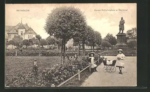 AK Rathenow, Kaiser Wilhelmplatz und Denkmal