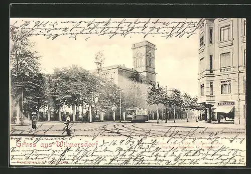 AK Berlin-Wilmersdorf, Kaiser-Allee, Ecke Schaper-Strasse mit Joachimsthalisches Gymnasium und Strassenbahn