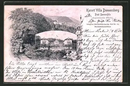 AK Dannenfels, Kurhaus Villa Donnersberg mit Waldweg