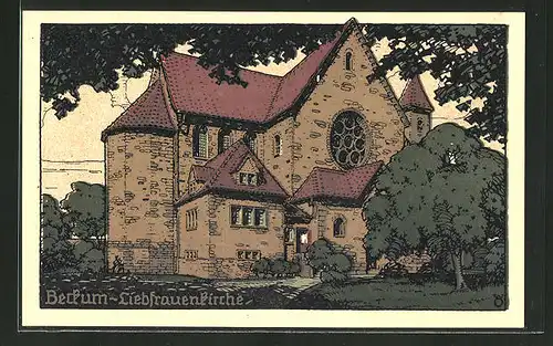 Steindruck-AK Beckum, An der Liebfrauenkirche