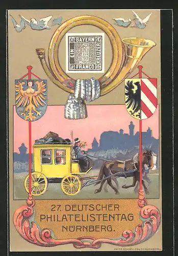 AK Nürnberg, 27. Deutscher Philatelistentag, Postkutsche, Ganzsache