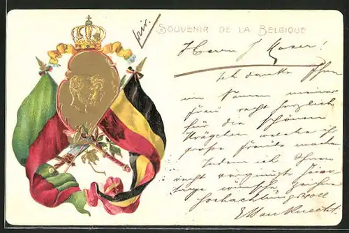 Präge-Lithographie Souvenir de la Belgique, Königspaar von von Belgien