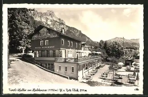 AK Haller am Haldensee, Hotel Alpenhof mit Rote Flüh