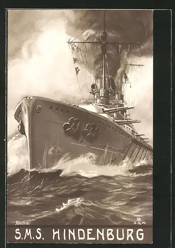 Künstler-AK K. Blossfeld: SMS Hindenburg, Kriegsschiff