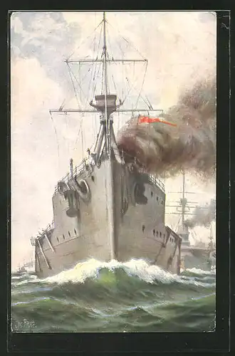 Künstler-AK Christopher Rave: Engl. Linienschiff Dreadnought, 1906