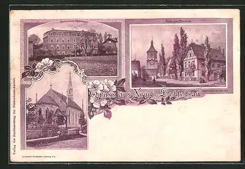 AK Neuen-Dettelsau, Kirche mit Pfarrhaus, Diakonissen-Mutterhaus und St. Laurentius-Kirche